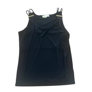 Michael Kors Womens Black Blouse Size Large Sleeveless Shoulder Gold Accents